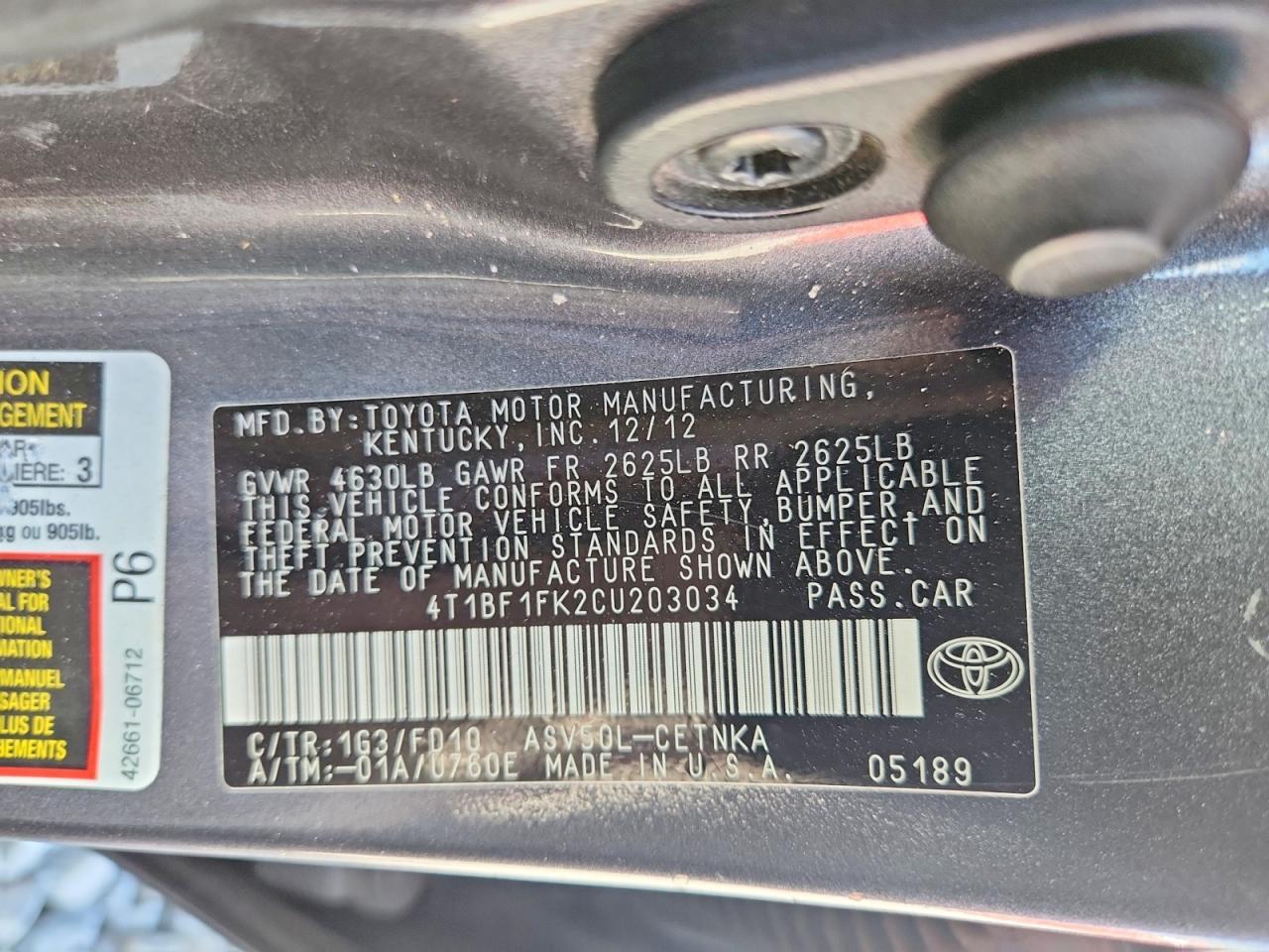 2012 TOYOTA CAMRY