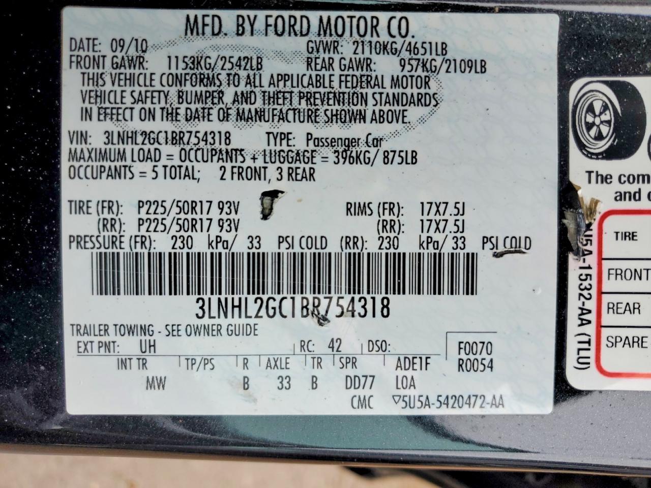 2011 LINCOLN MKZ