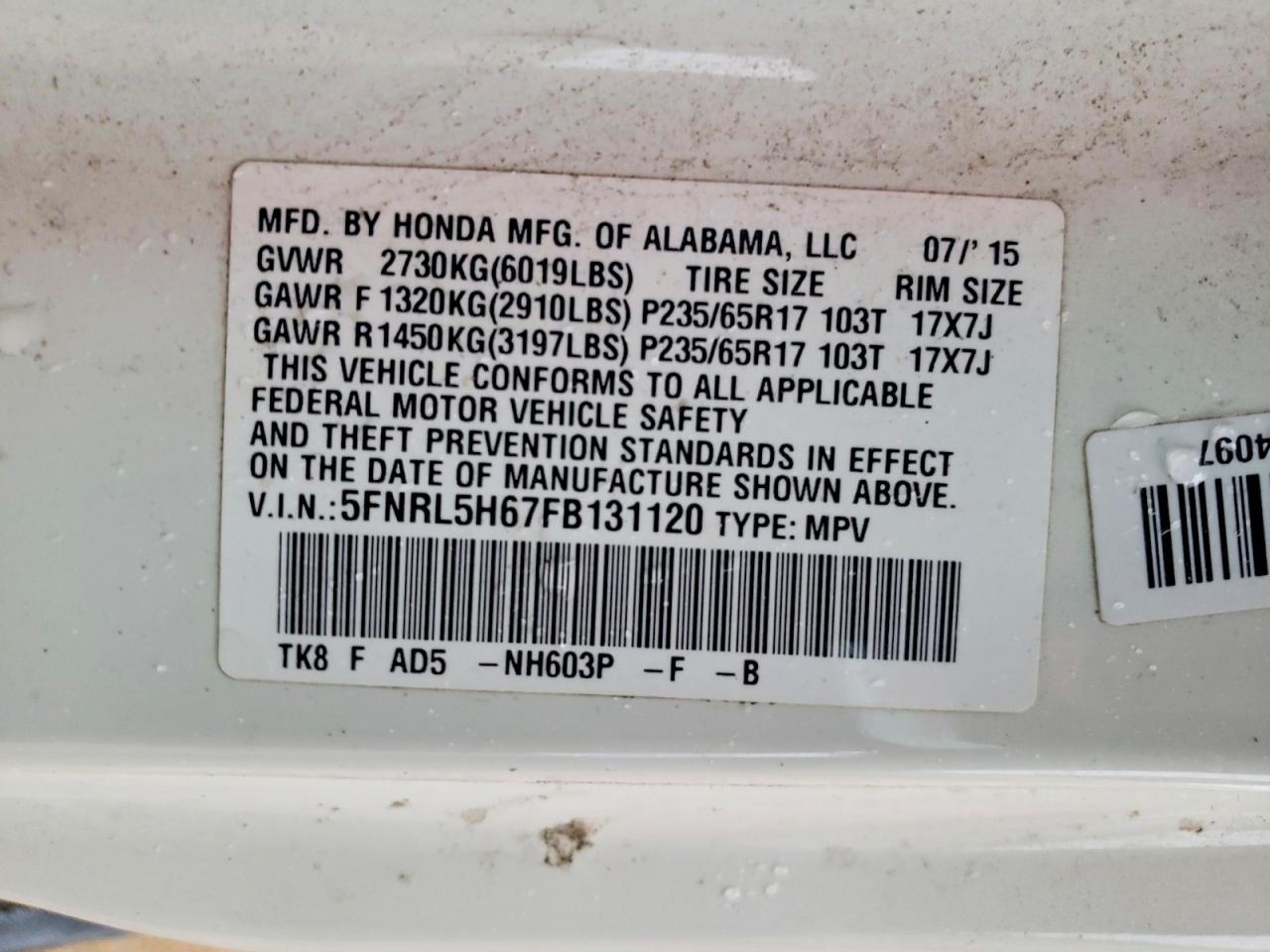 2015 HONDA ODYSSEY