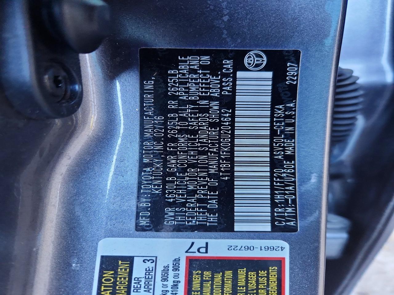 2016 TOYOTA CAMRY