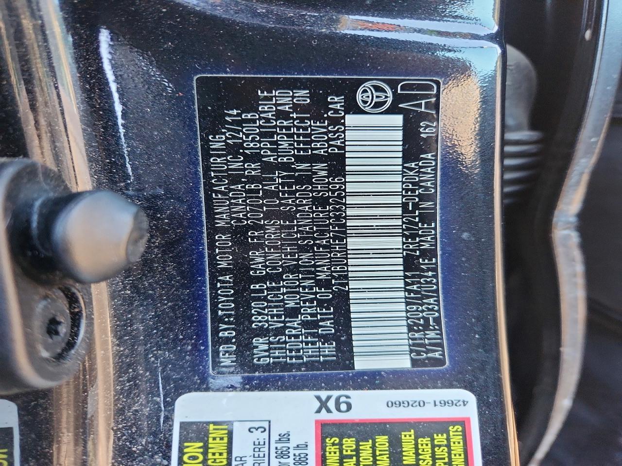 2015 TOYOTA COROLLA