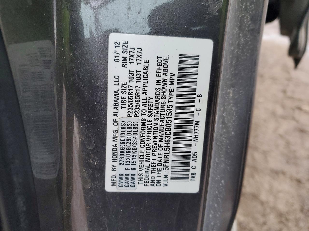2012 HONDA ODYSSEY