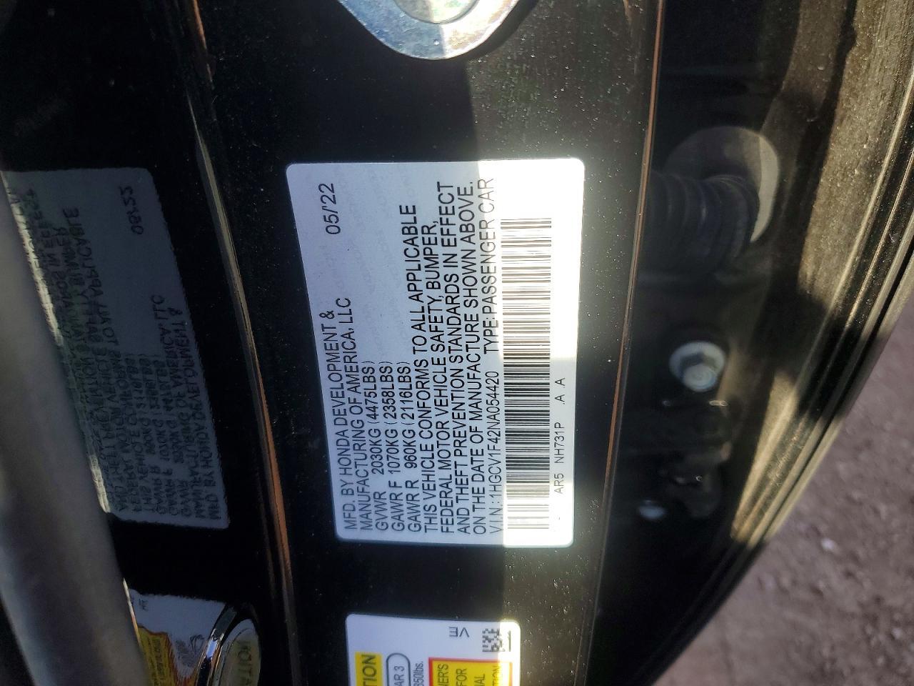 2022 HONDA ACCORD