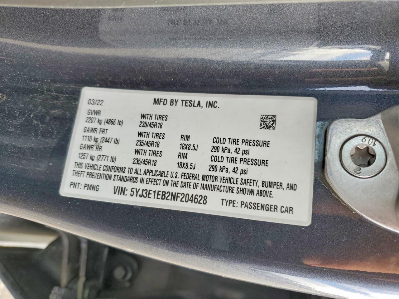2022 TESLA MODEL 3