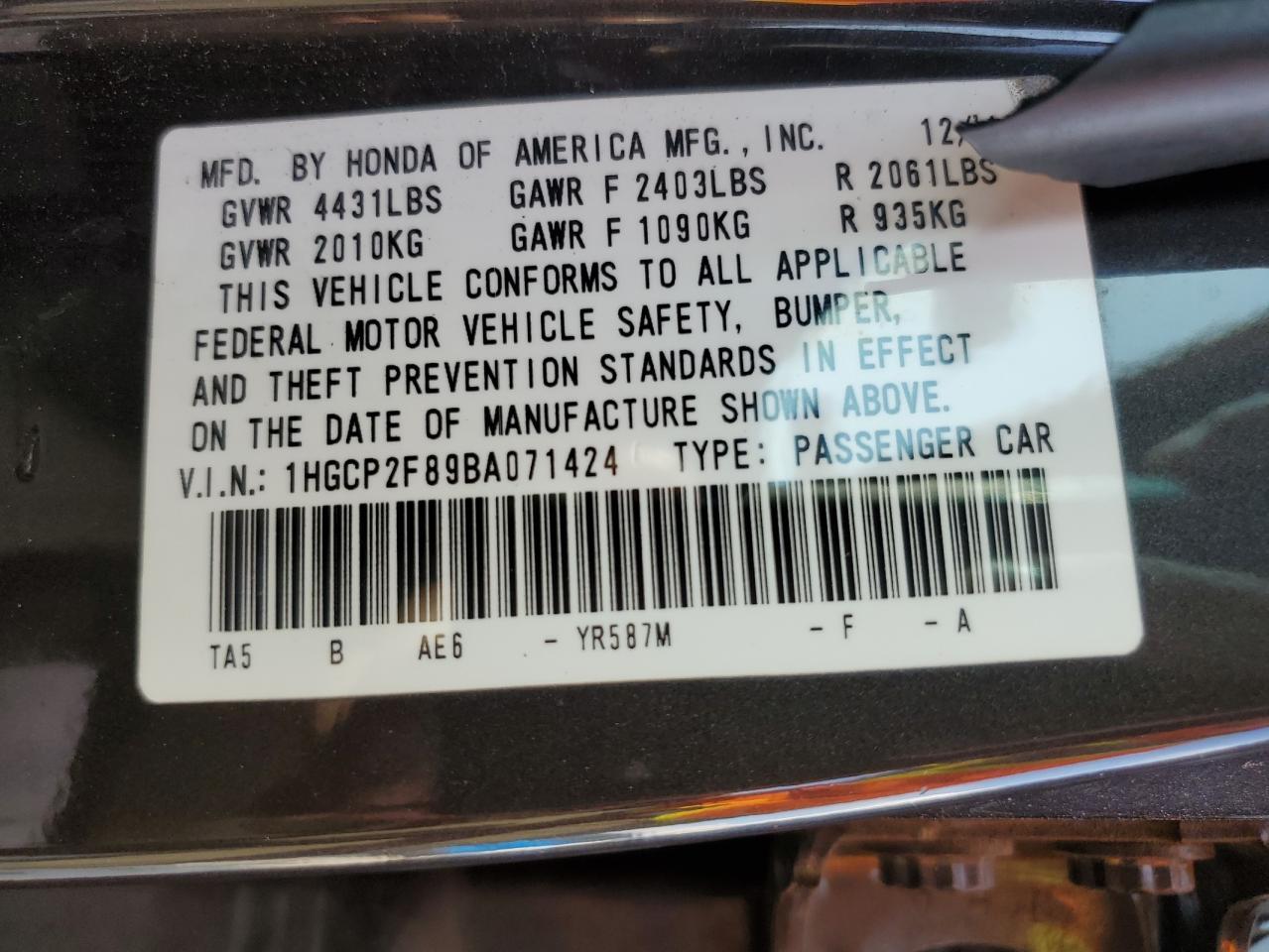 2011 HONDA ACCORD