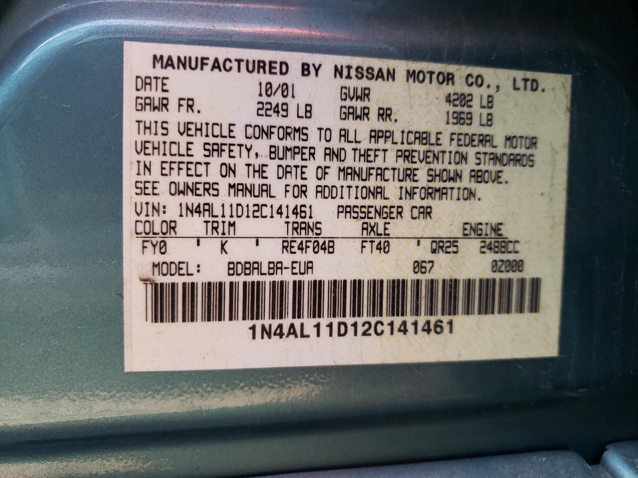 2002 NISSAN ALTIMA