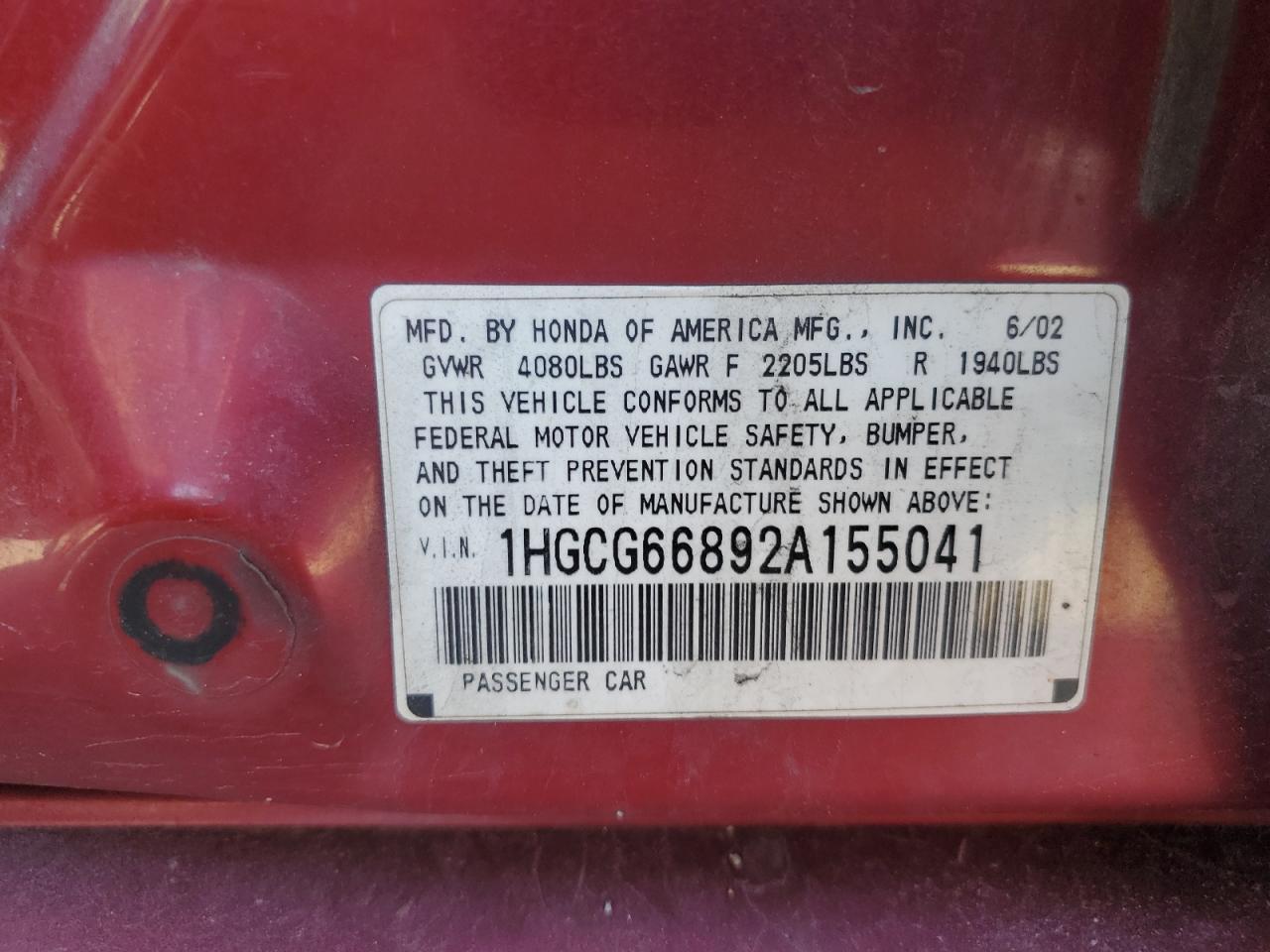 2002 HONDA ACCORD