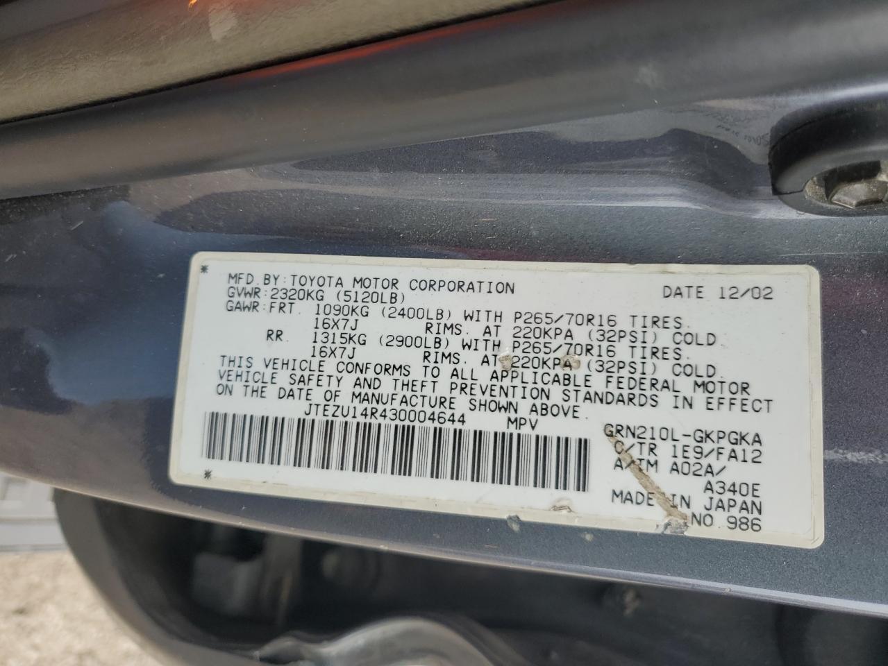 2003 TOYOTA 4Runner