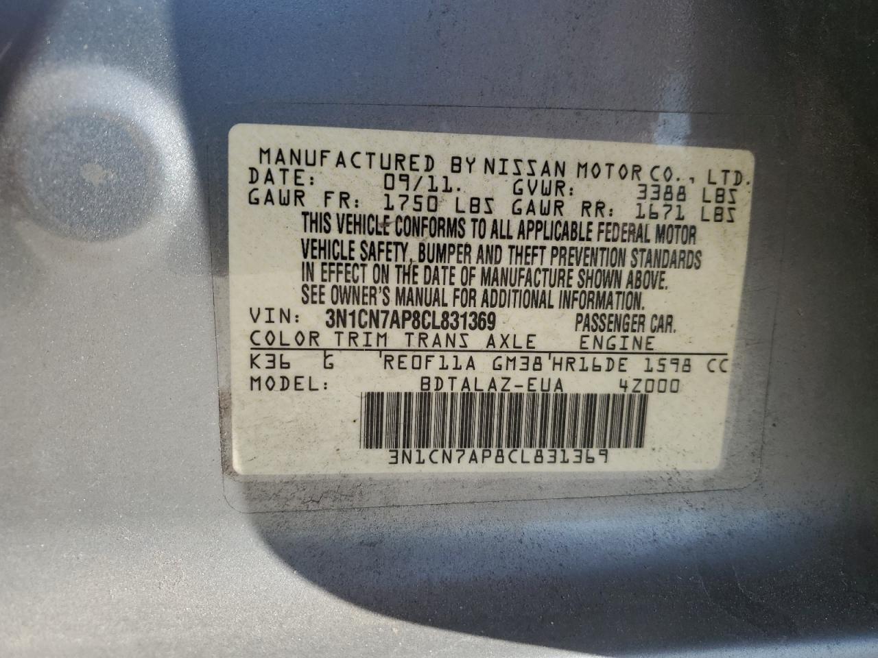 2012 NISSAN VERSA