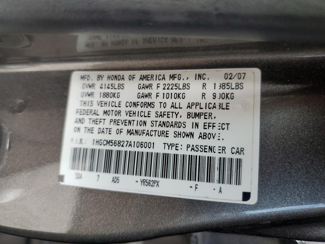 2007 HONDA ACCORD