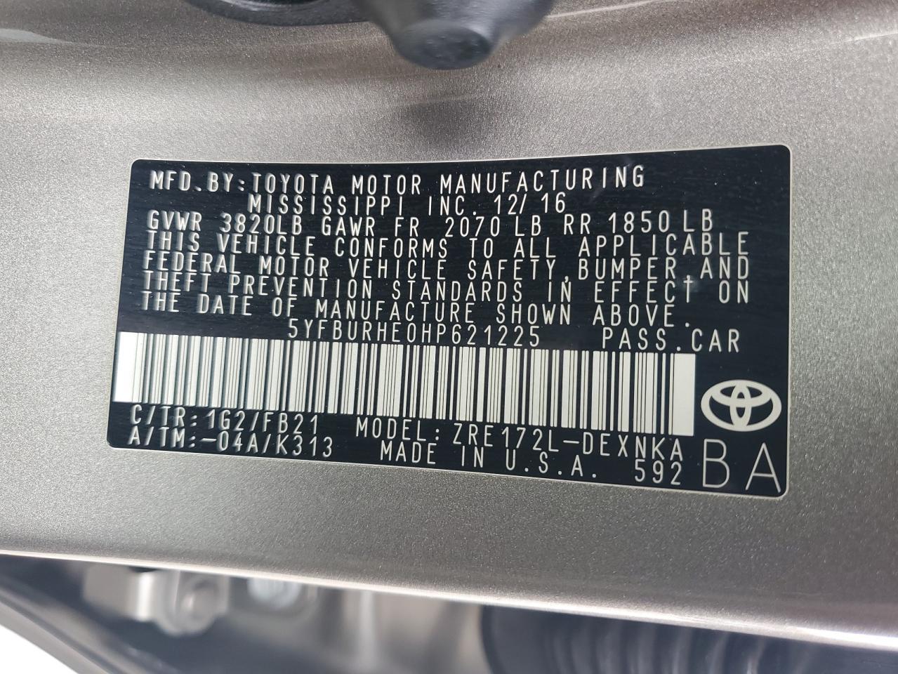 2017 TOYOTA COROLLA