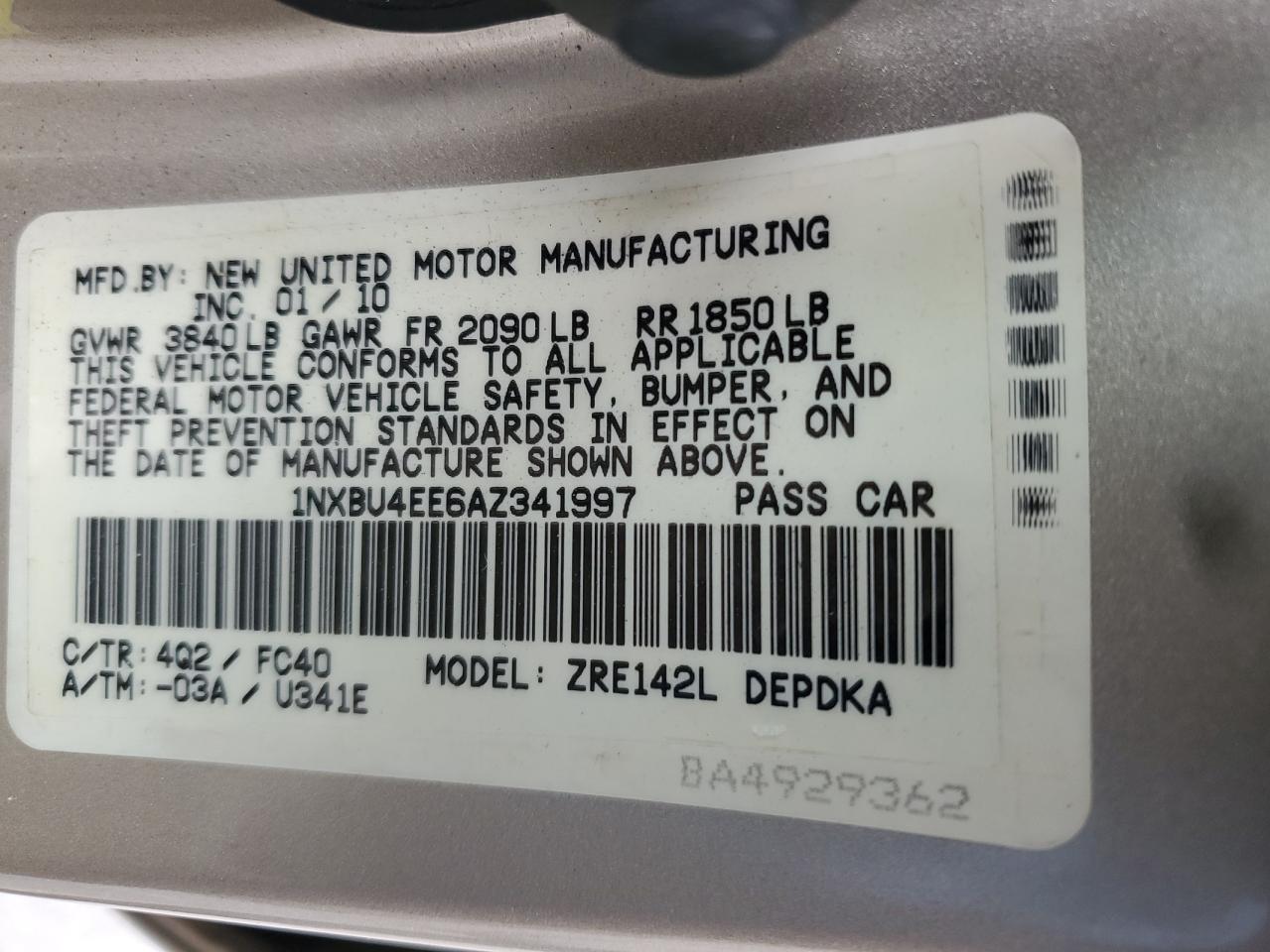 2010 TOYOTA COROLLA