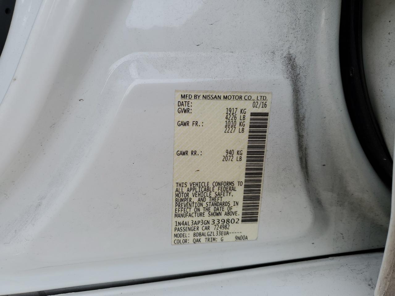 2016 NISSAN ALTIMA