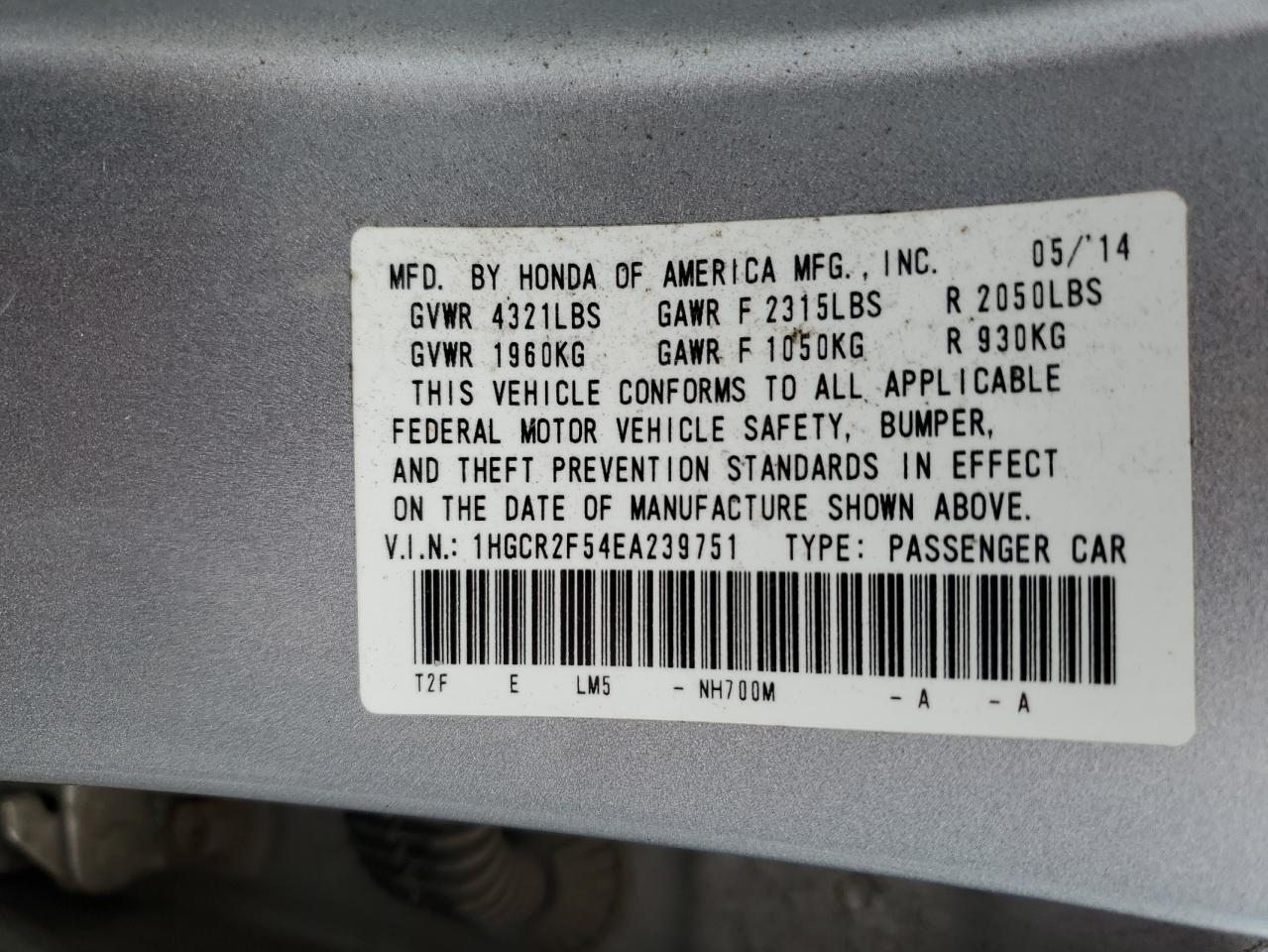 2014 HONDA ACCORD