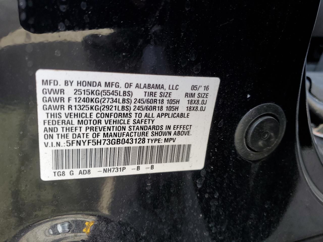 2016 HONDA PILOT
