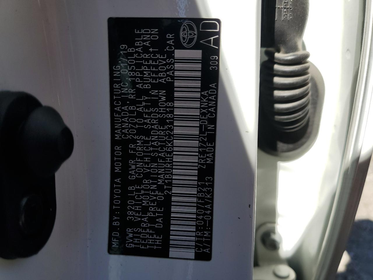 2019 TOYOTA COROLLA