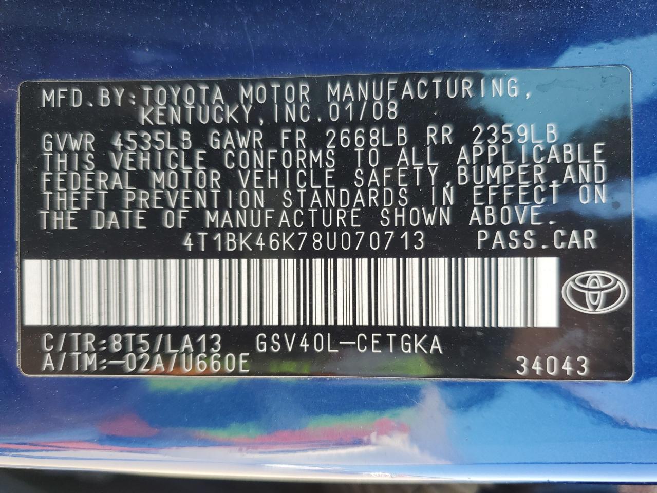 2008 TOYOTA CAMRY
