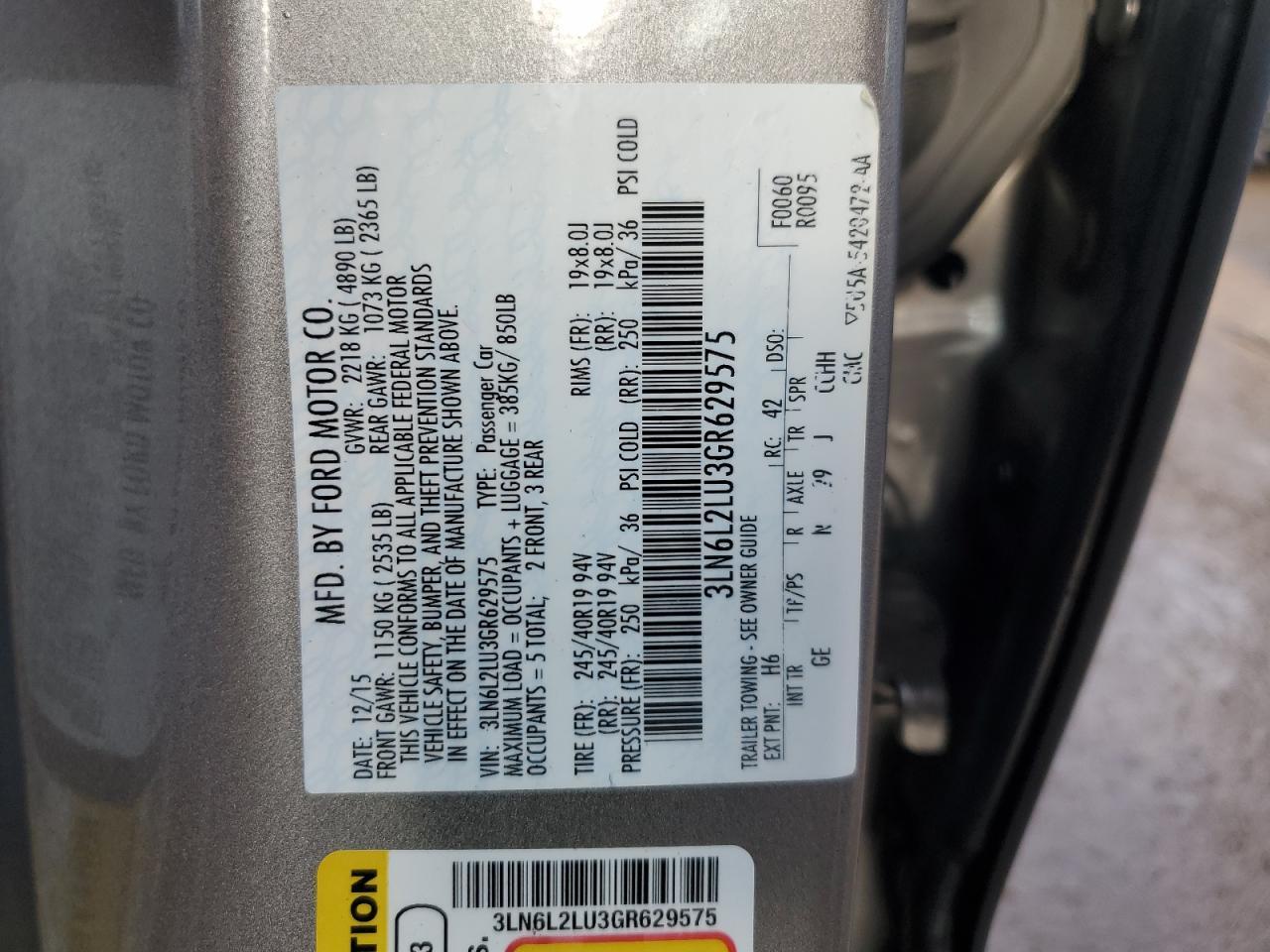 2016 LINCOLN MKZ