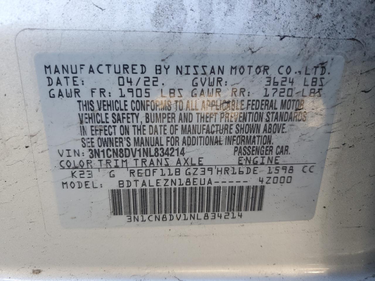 2022 NISSAN VERSA