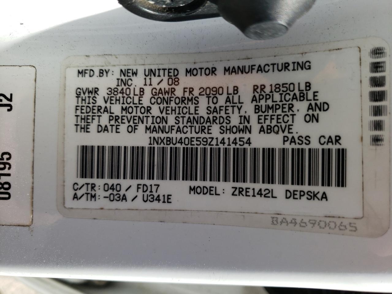 2009 TOYOTA COROLLA