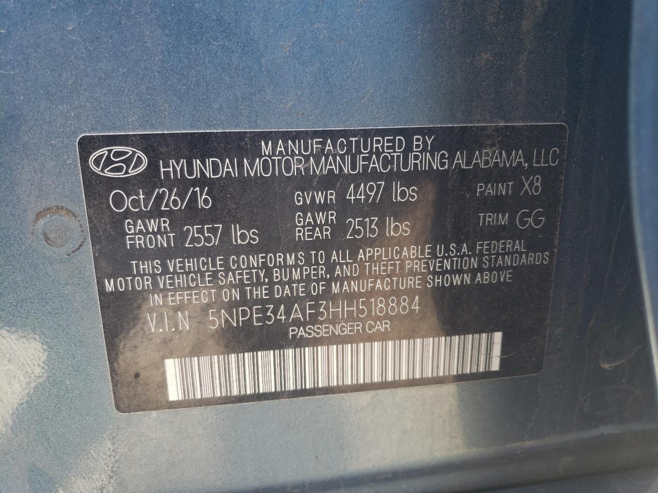 2017 HYUNDAI SONATA