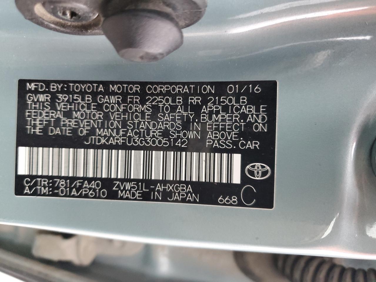 2016 TOYOTA PRIUS