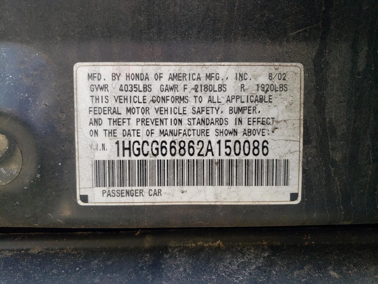 2002 HONDA ACCORD