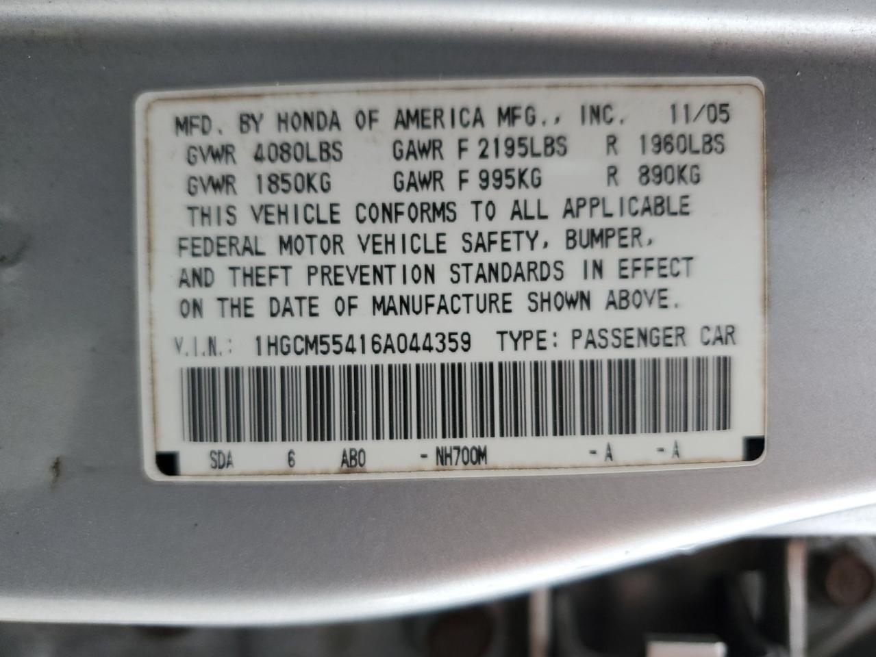 2006 HONDA ACCORD