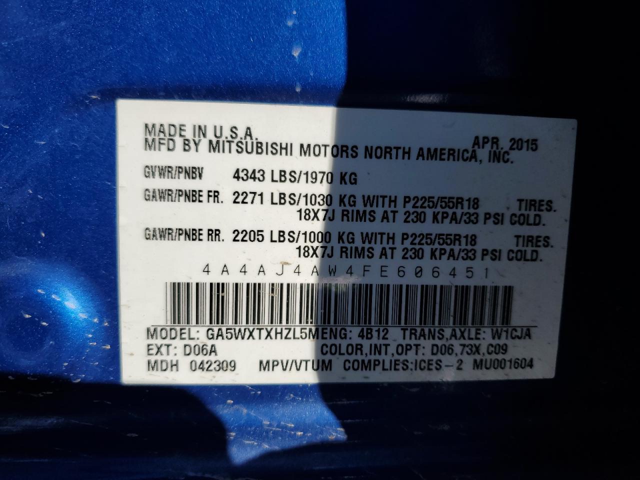 2015 MITSUBISHI RVR