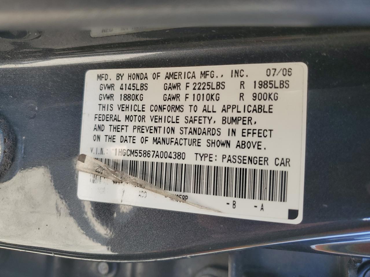 2007 HONDA ACCORD