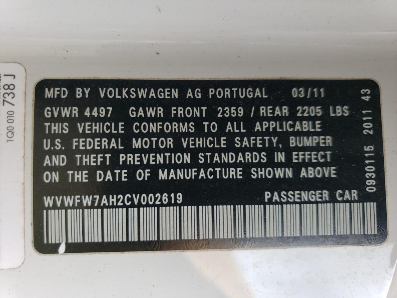 2012 VOLKSWAGEN EOS