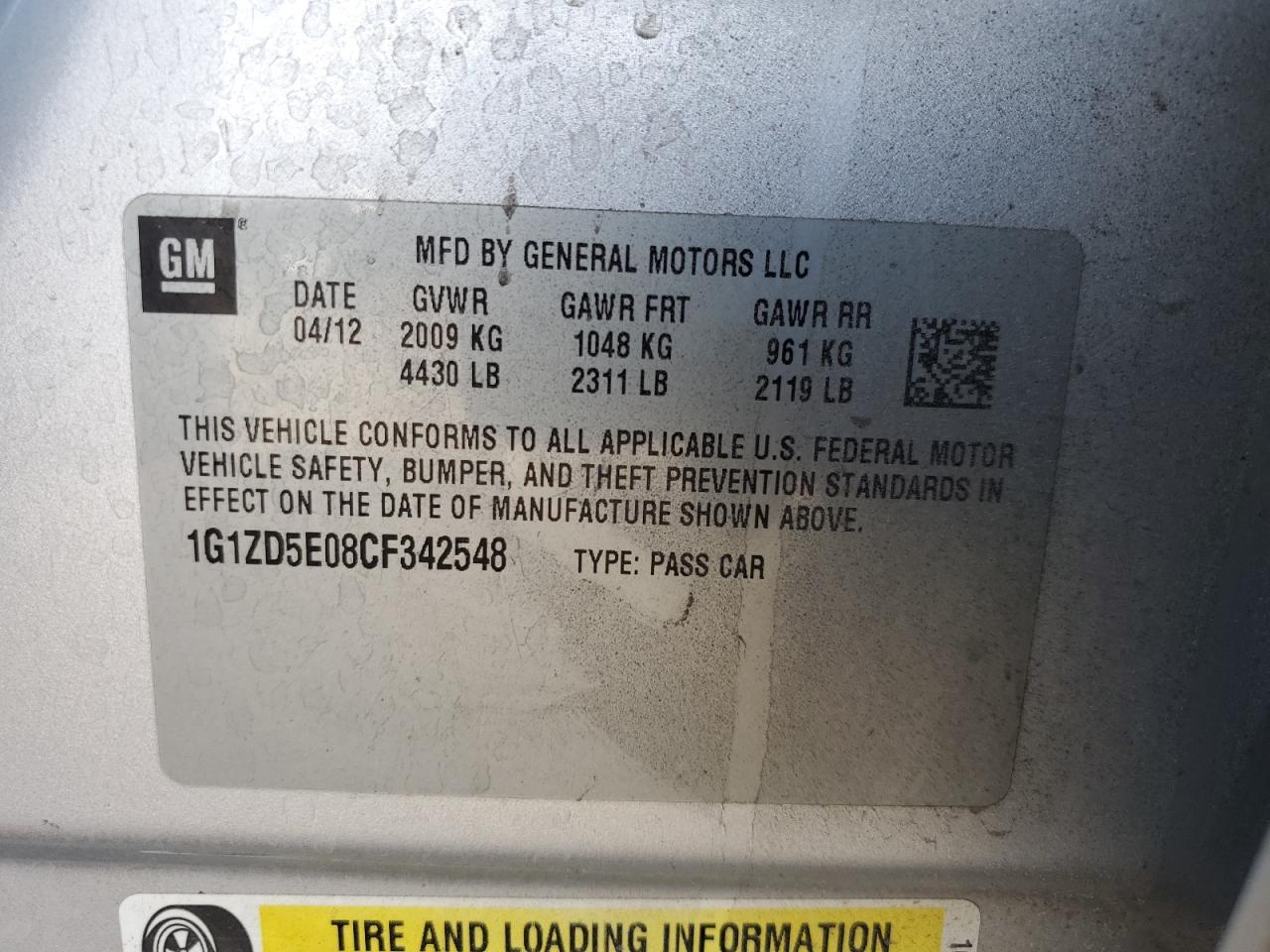 2012 CHEVROLET MALIBU