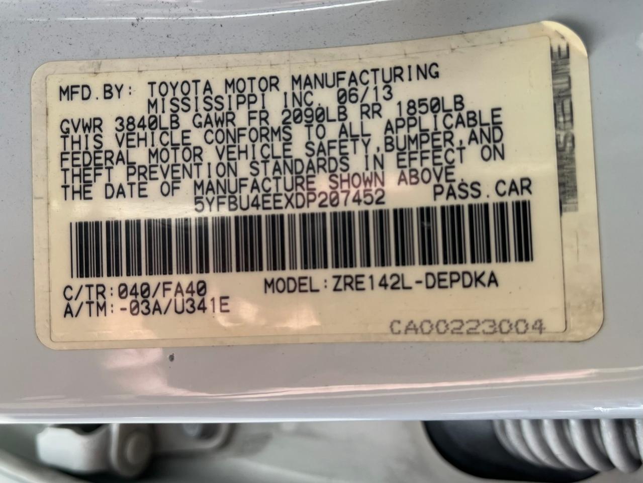 2013 TOYOTA COROLLA
