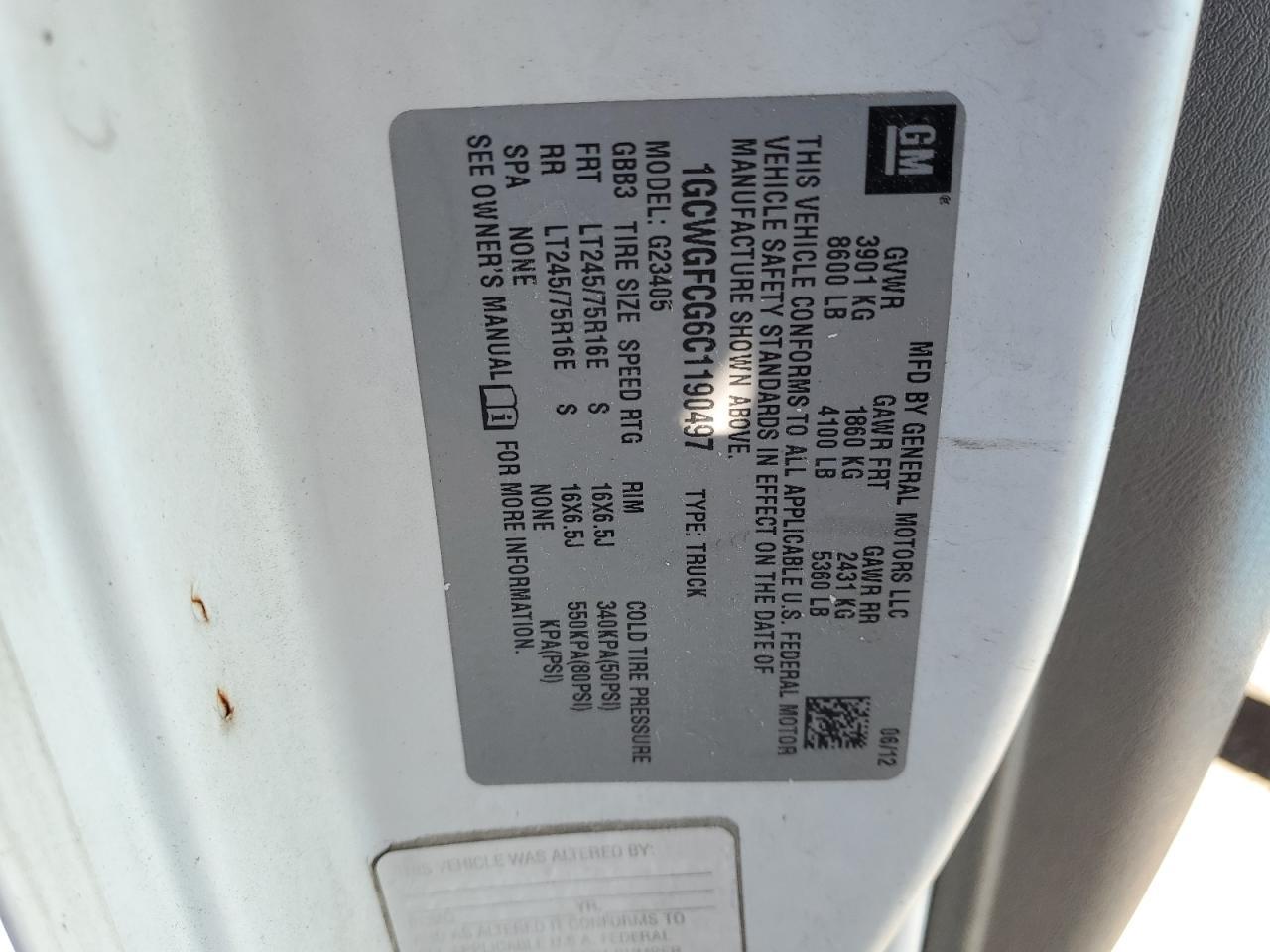 2012 CHEVROLET EXPRESS 2500