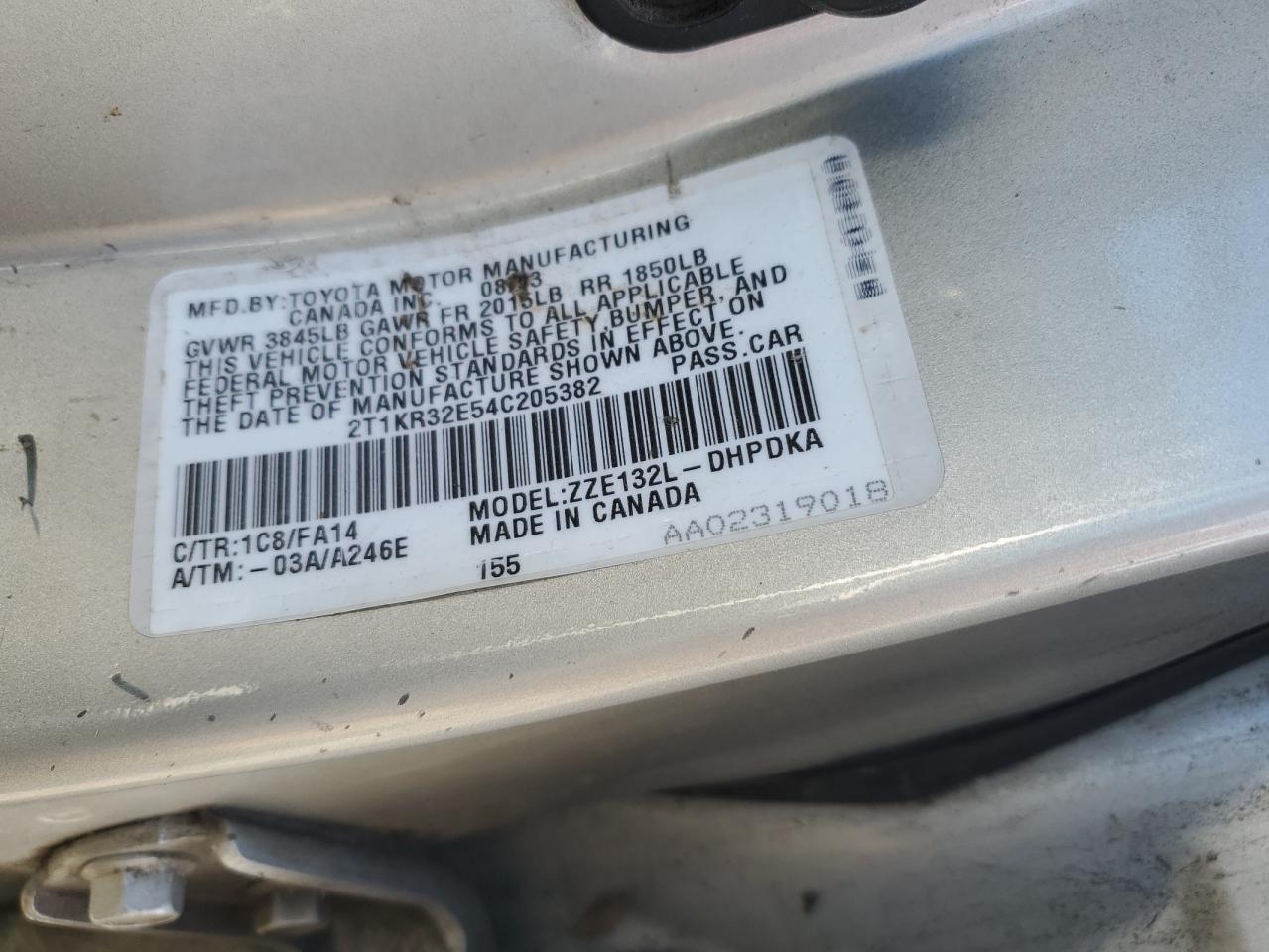 2004 TOYOTA COROLLA