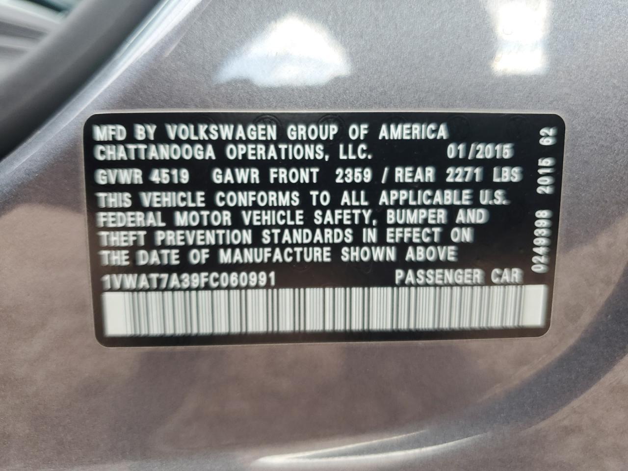 2015 VOLKSWAGEN Passat