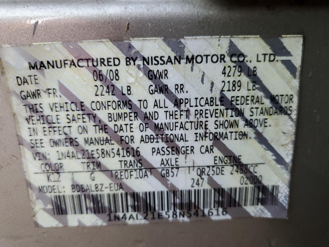 2008 NISSAN ALTIMA