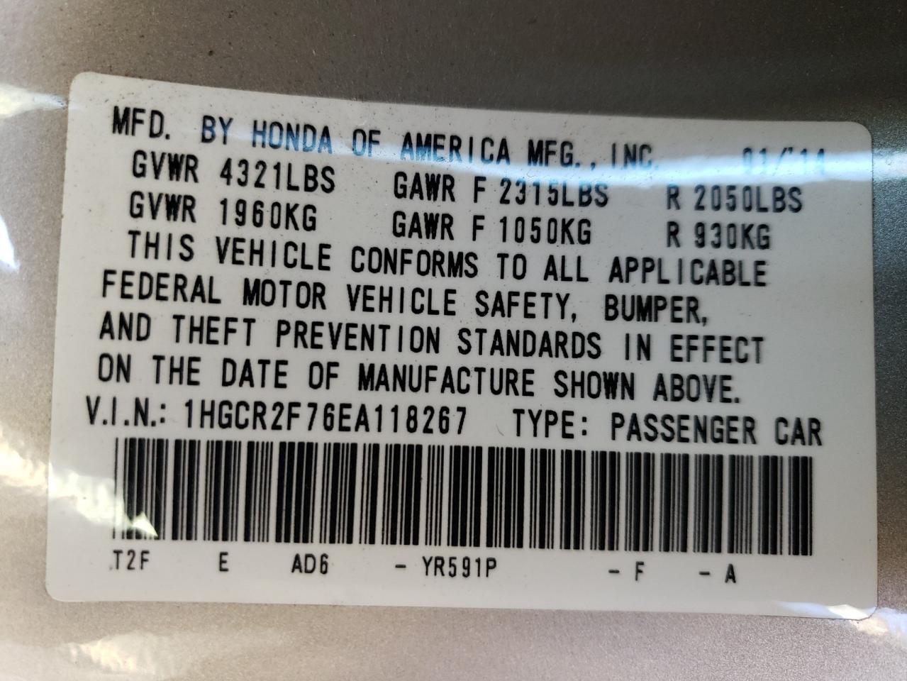 2014 HONDA ACCORD