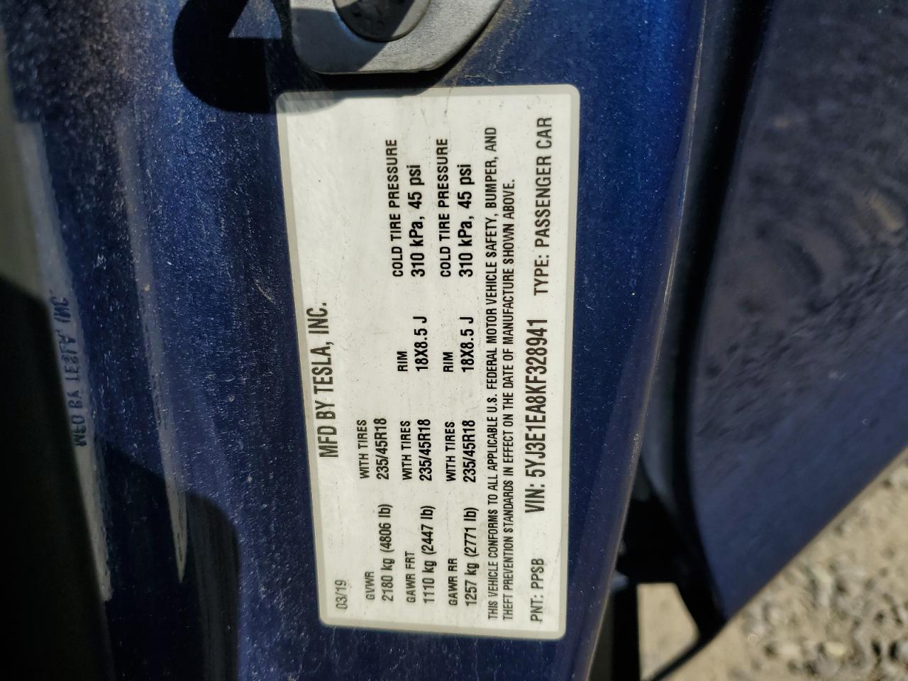 2019 TESLA MODEL 3