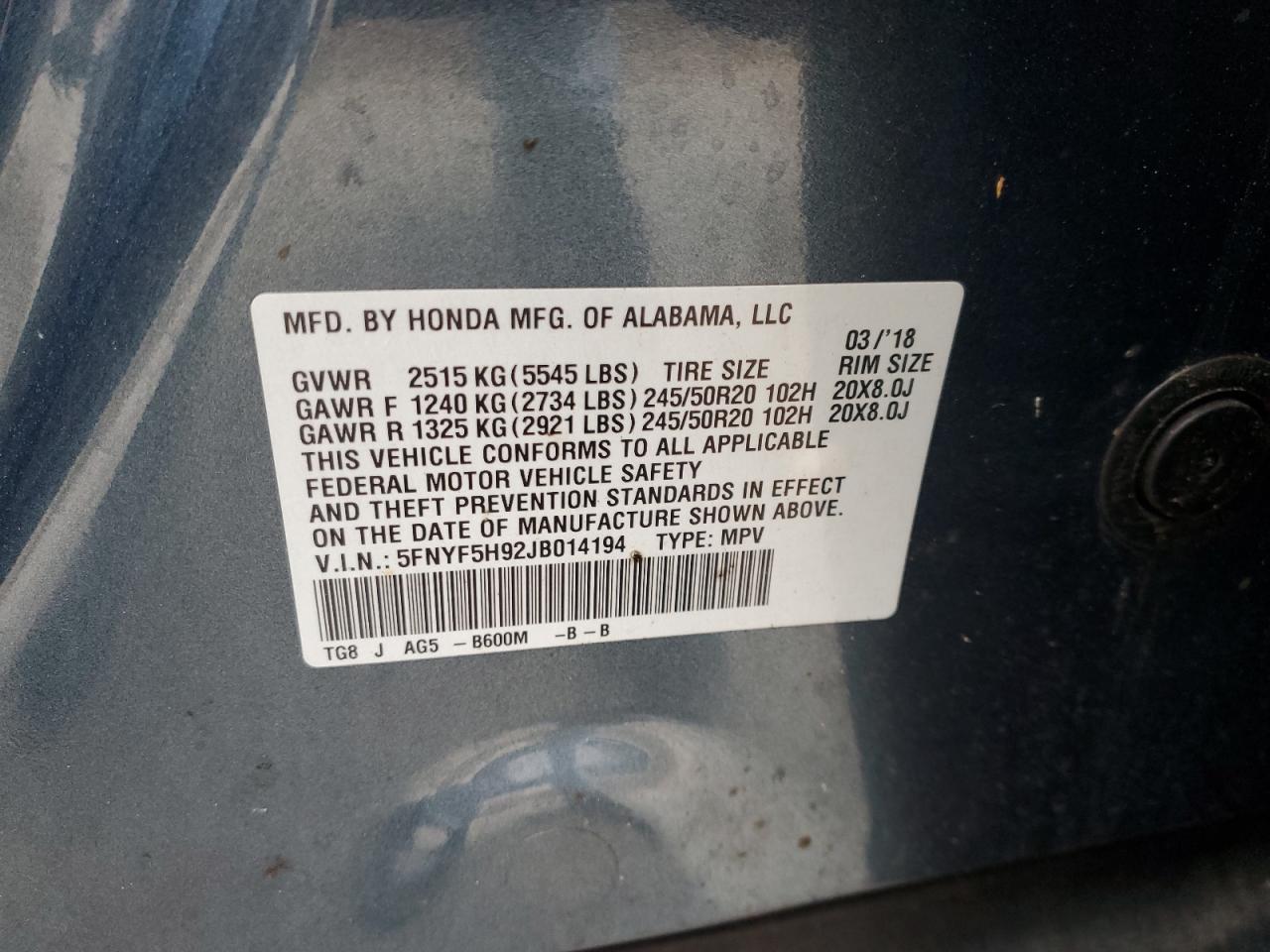 2018 HONDA PILOT
