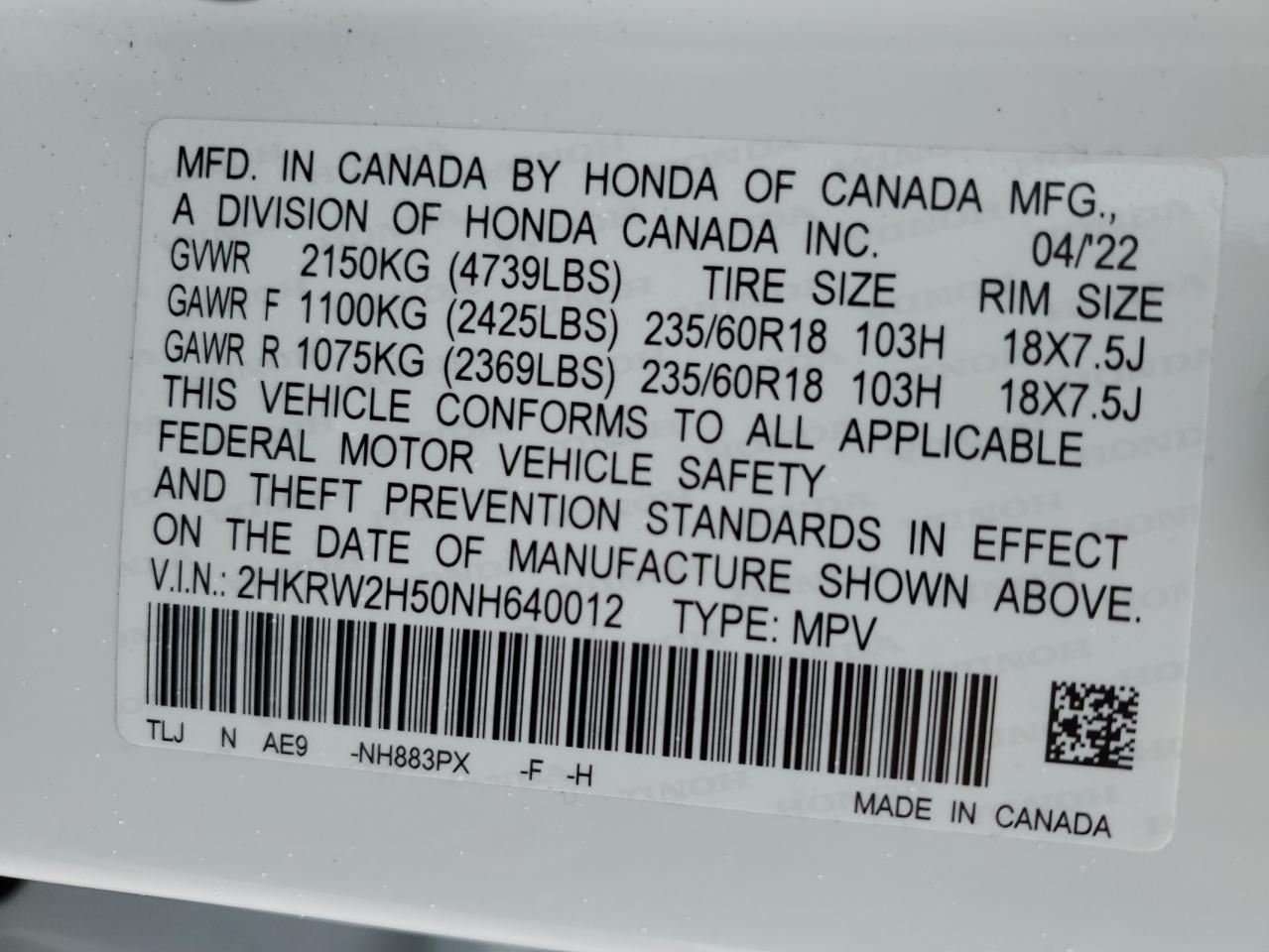 2022 HONDA CR-V