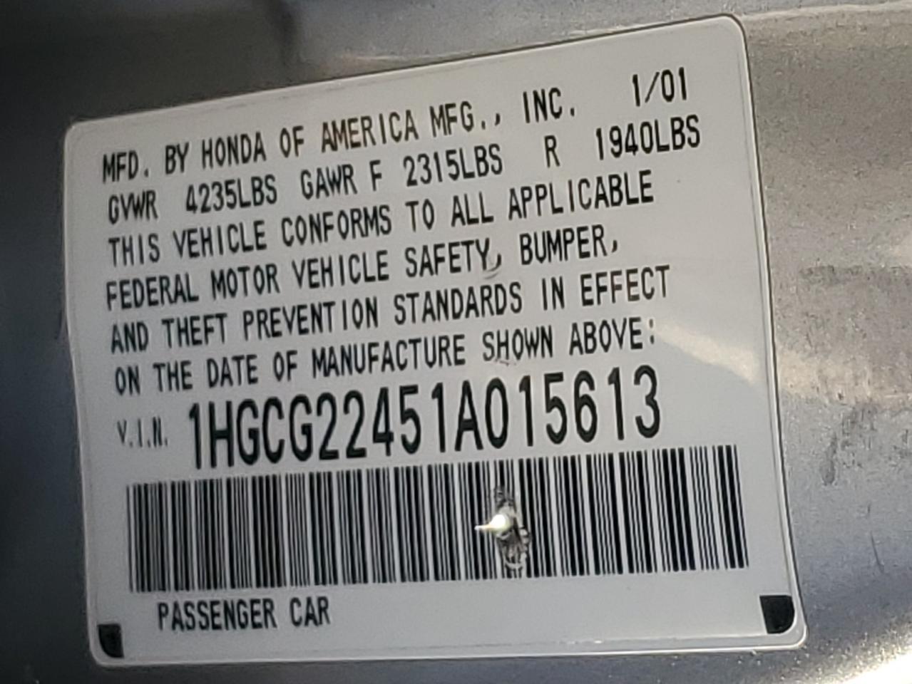 2001 HONDA ACCORD