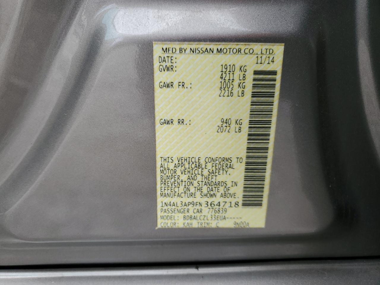 2015 NISSAN ALTIMA
