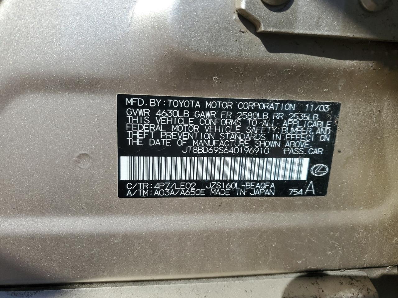 2004 LEXUS GS 300