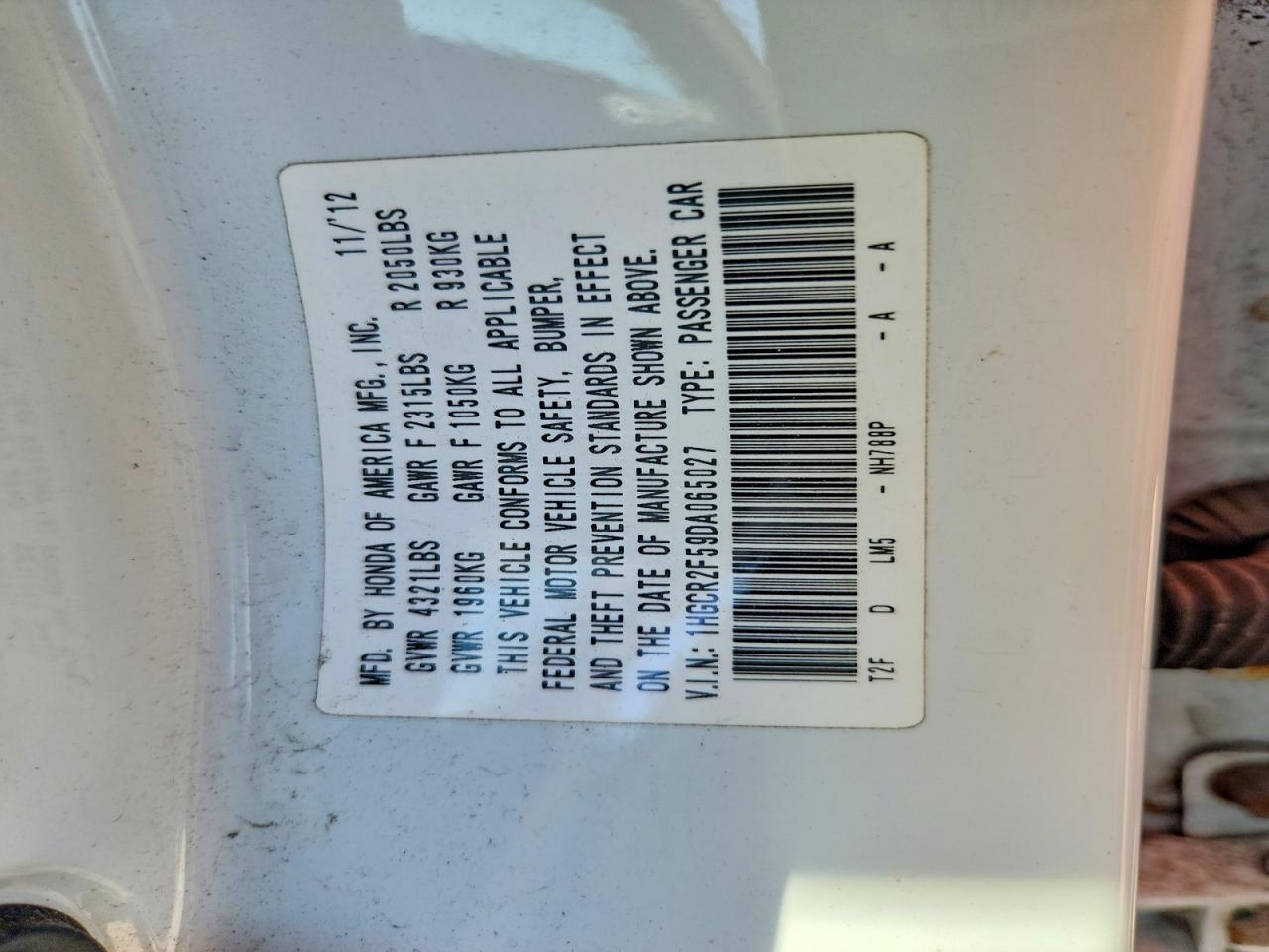 2013 HONDA ACCORD