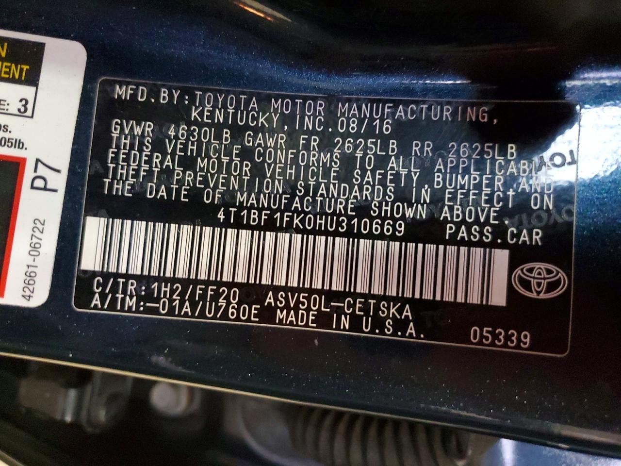 2017 TOYOTA CAMRY