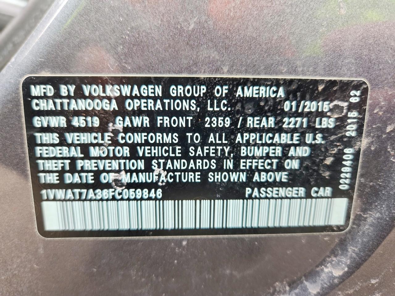 2015 VOLKSWAGEN Passat