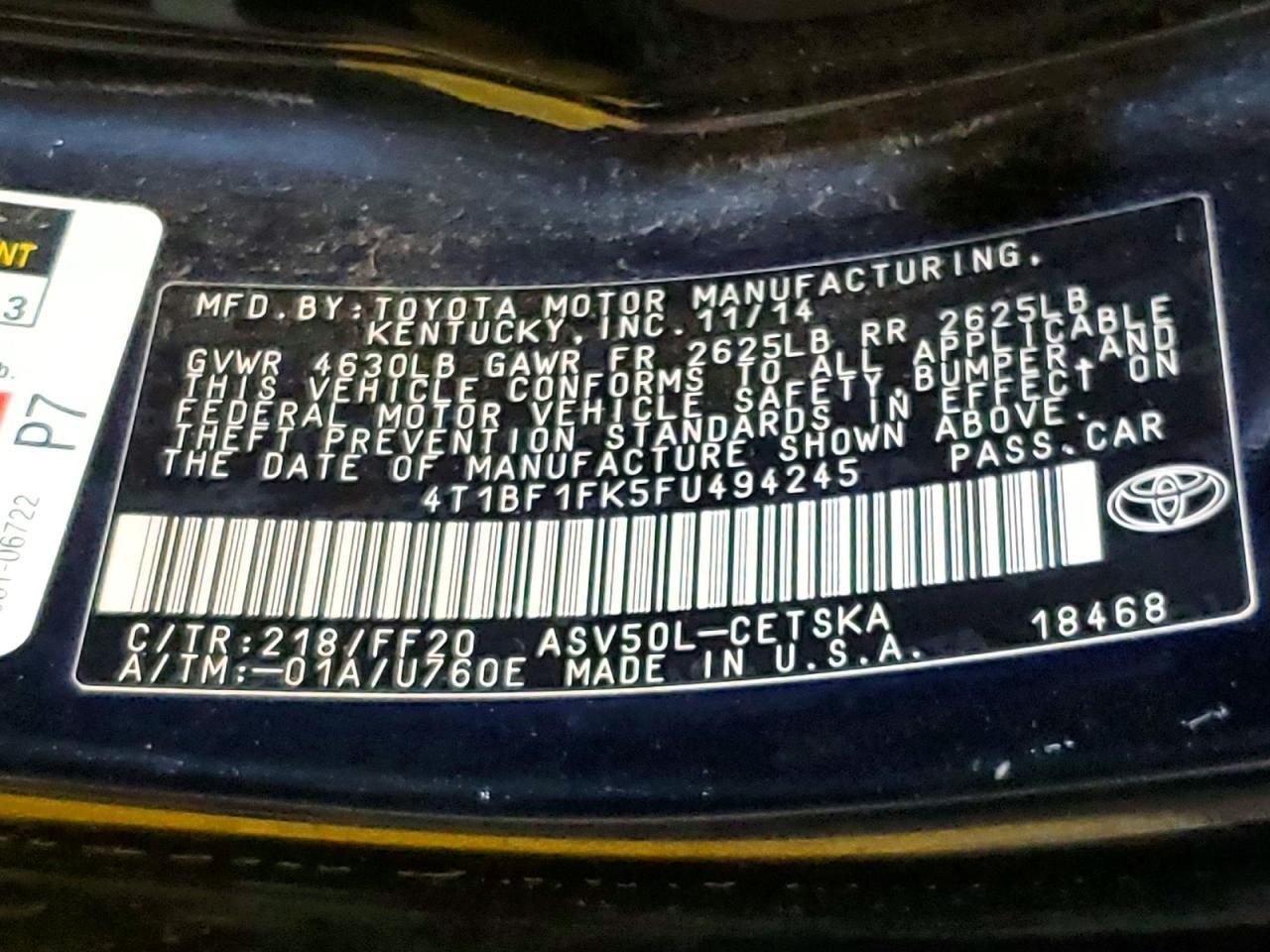 2015 TOYOTA CAMRY