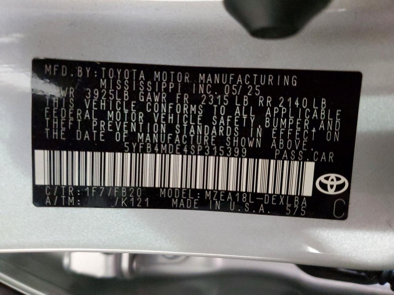 2025 TOYOTA COROLLA