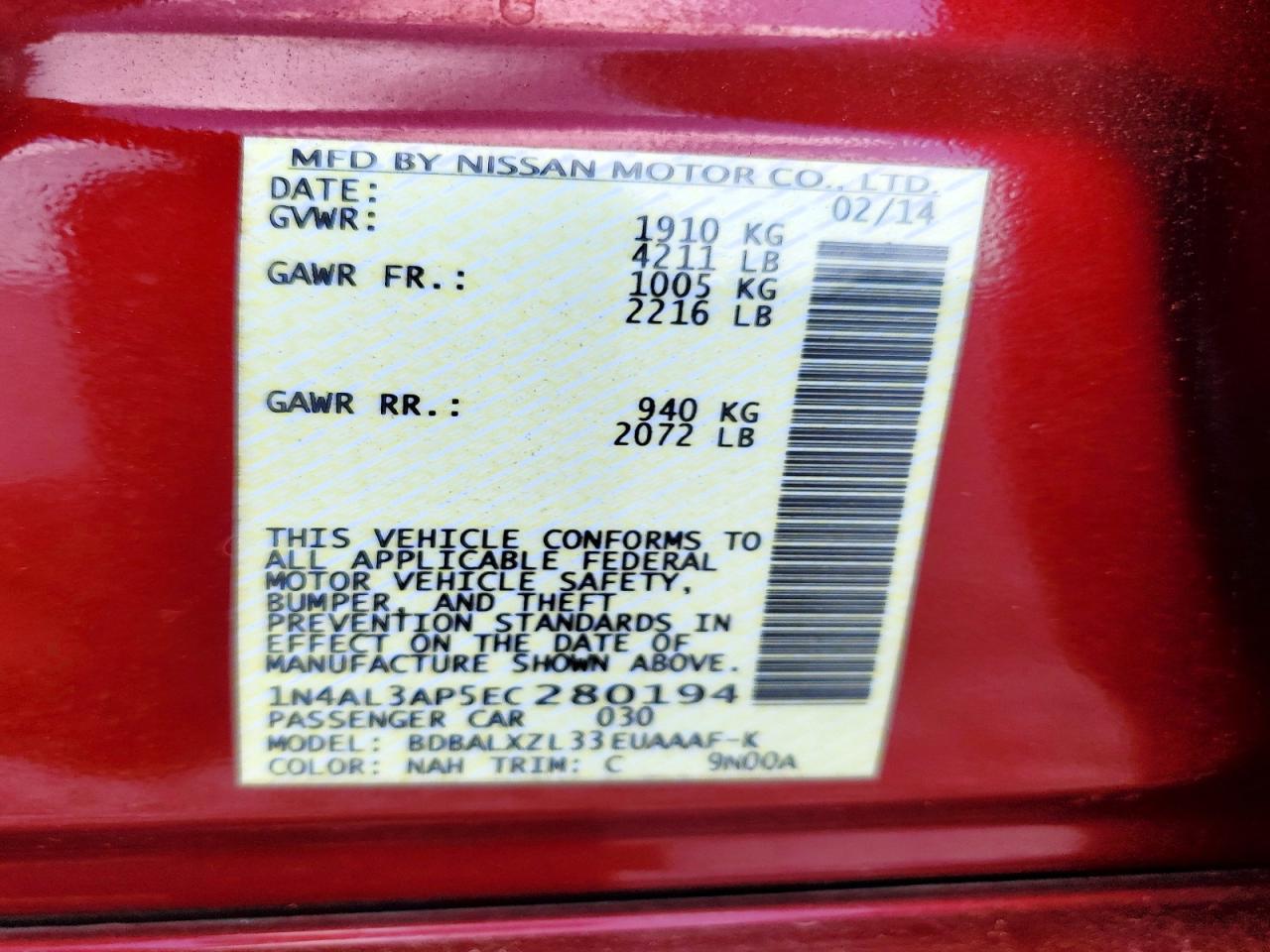 2014 NISSAN ALTIMA